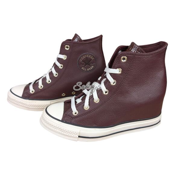 Converse CTAS Platform Hidden Wedge Red Bloodstone Leather Sneaker Womens 8.5 - Picture 4 of 11